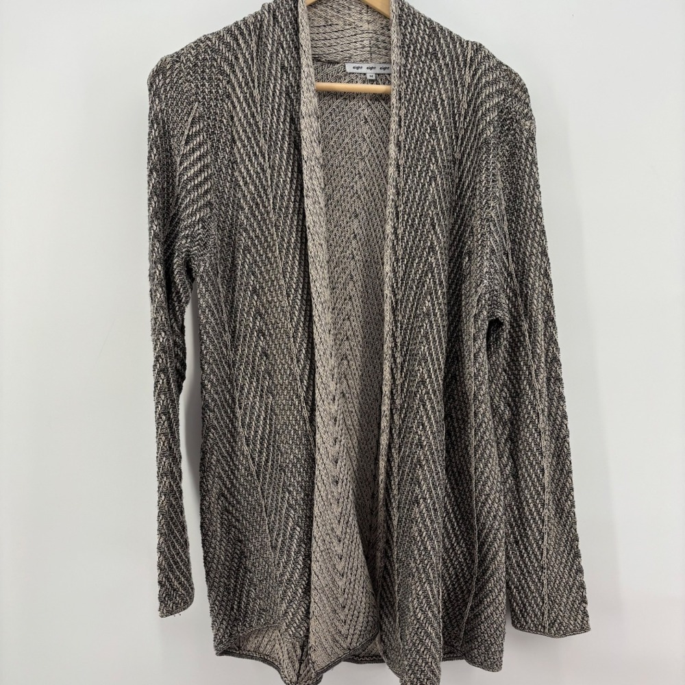 Eight Eight Eight Womens Cardigan M Gray Textured Open Front Cotton Cottagecore